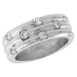 8mm Sterling Silver CZ Wedding Band Sizes 6 7 8 9 10